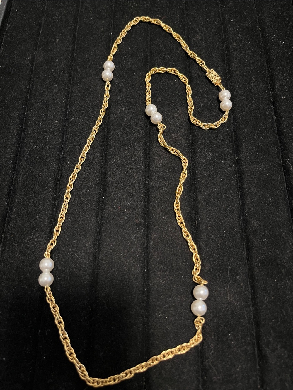 L👀K 3 for $15 Long Gold-Tone Necklace with White Pearl Accents. Decorative clasp